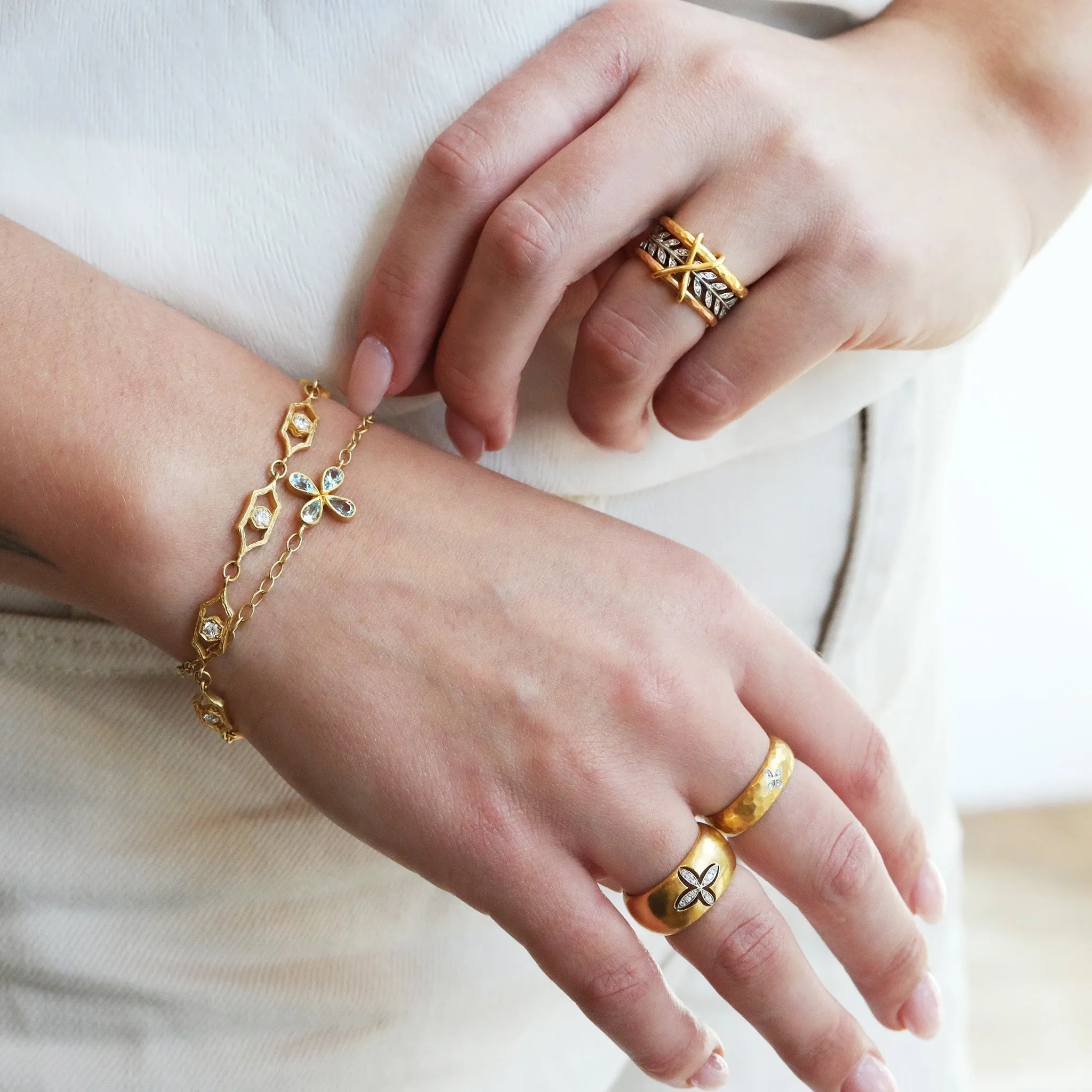 Mixed 22K Gold, Platinum, & Rose Gold "XO" Triple Band