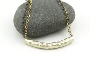 Mixed Metal Hammered Silver Tube Necklace