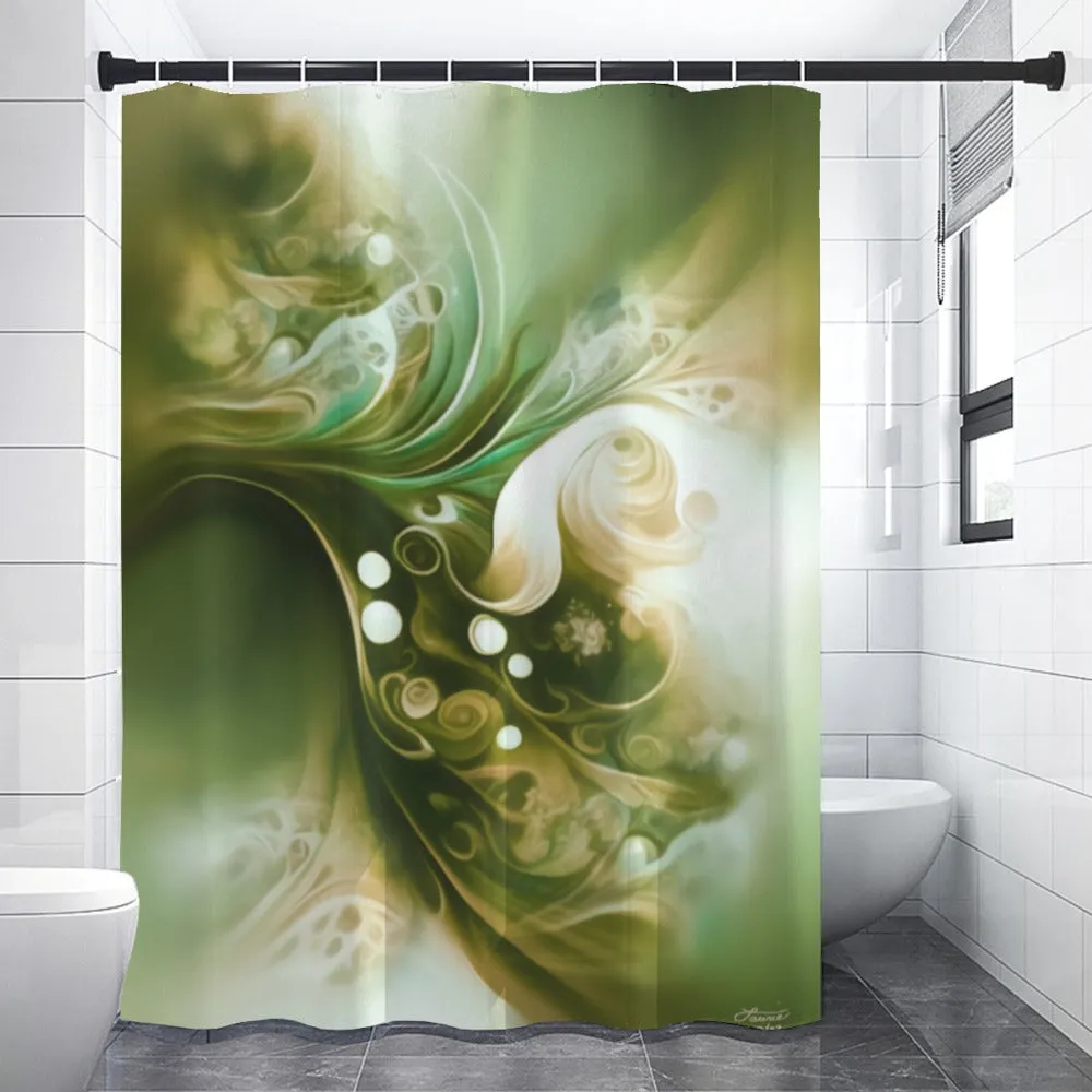 Modern Abstract Art Shower Curtain, Earth Tones Bathroom Decor - "Moss and Mist"