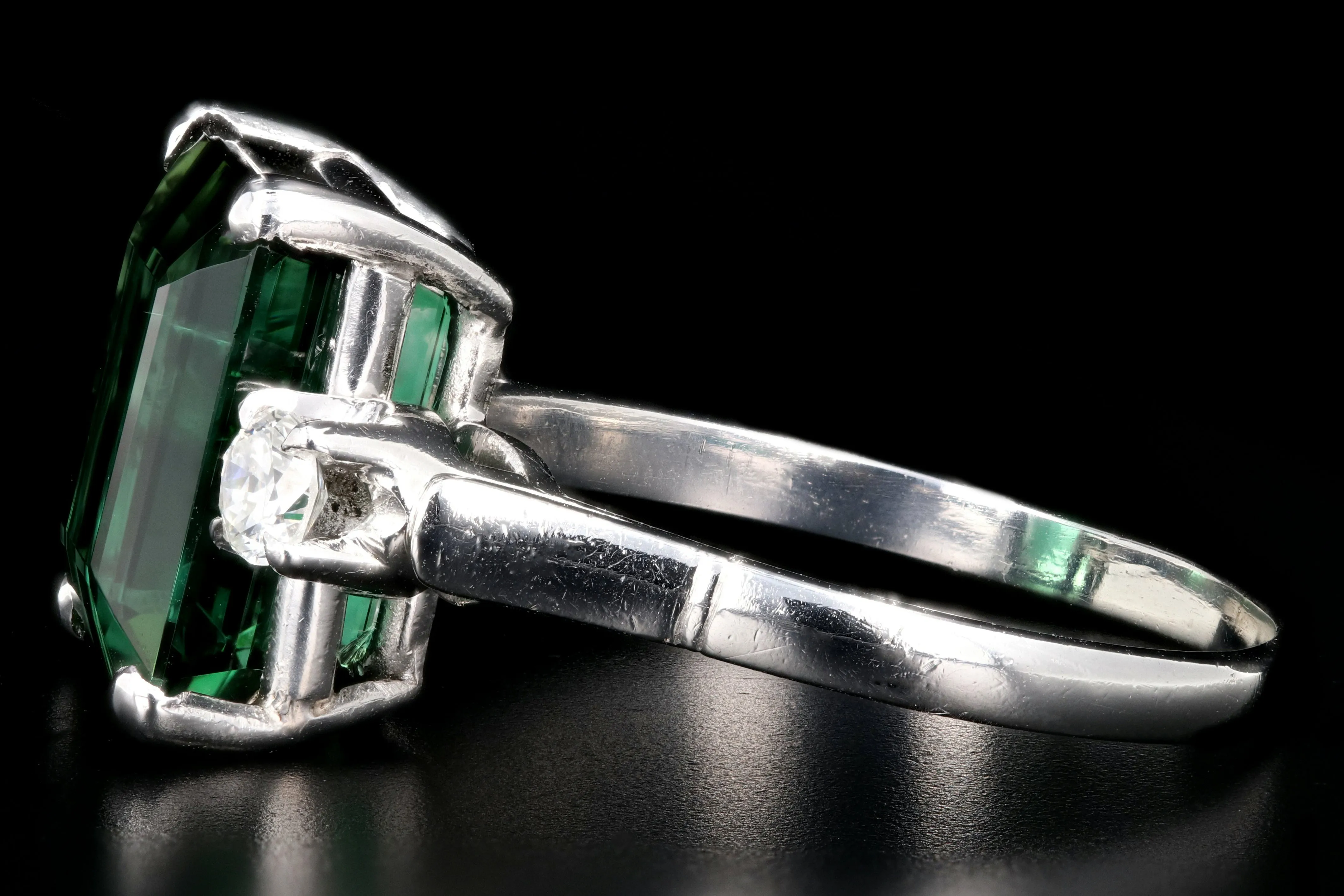 Modern Platinum  6.35 Carat Green Tourmaline and Diamond Ring