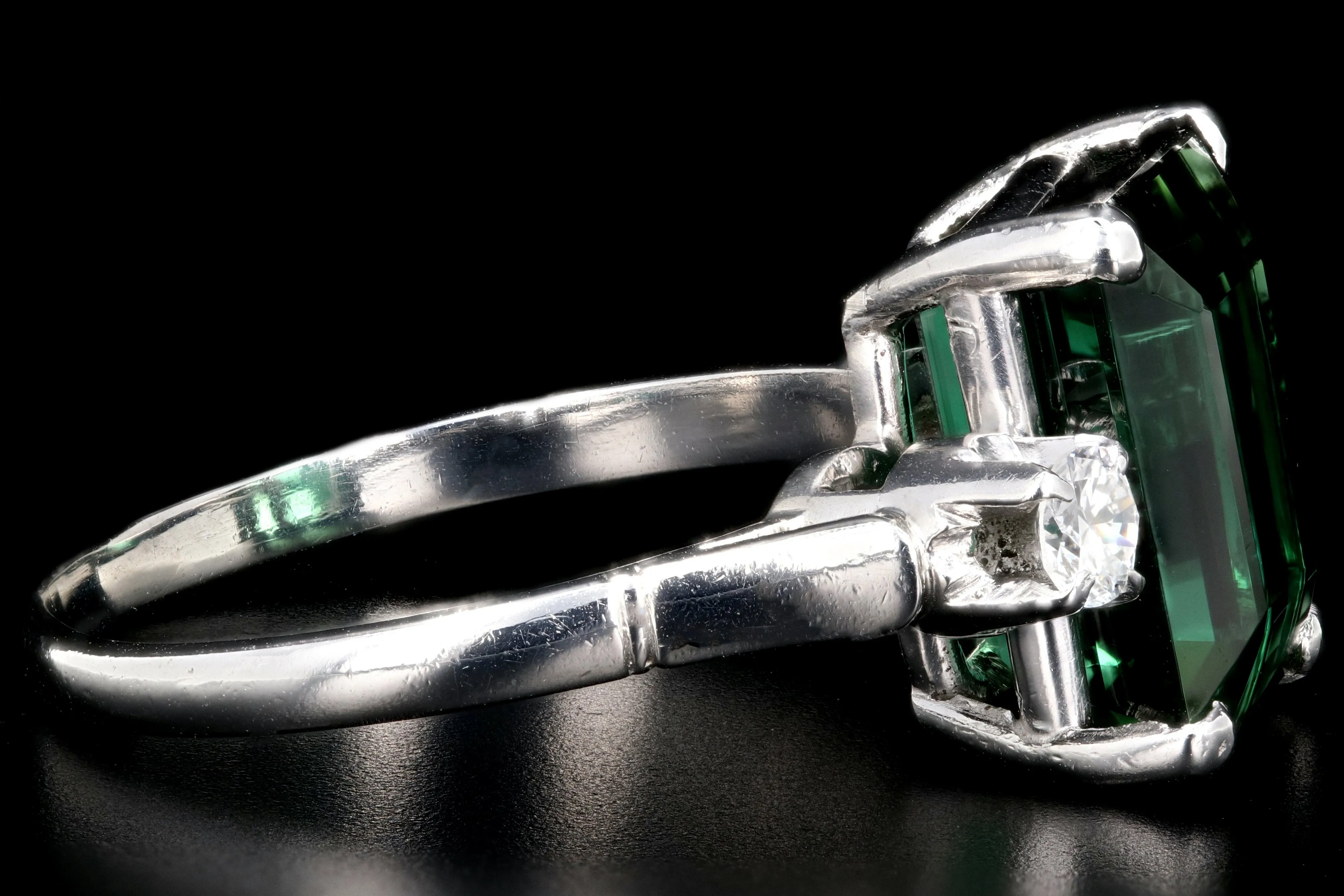 Modern Platinum  6.35 Carat Green Tourmaline and Diamond Ring