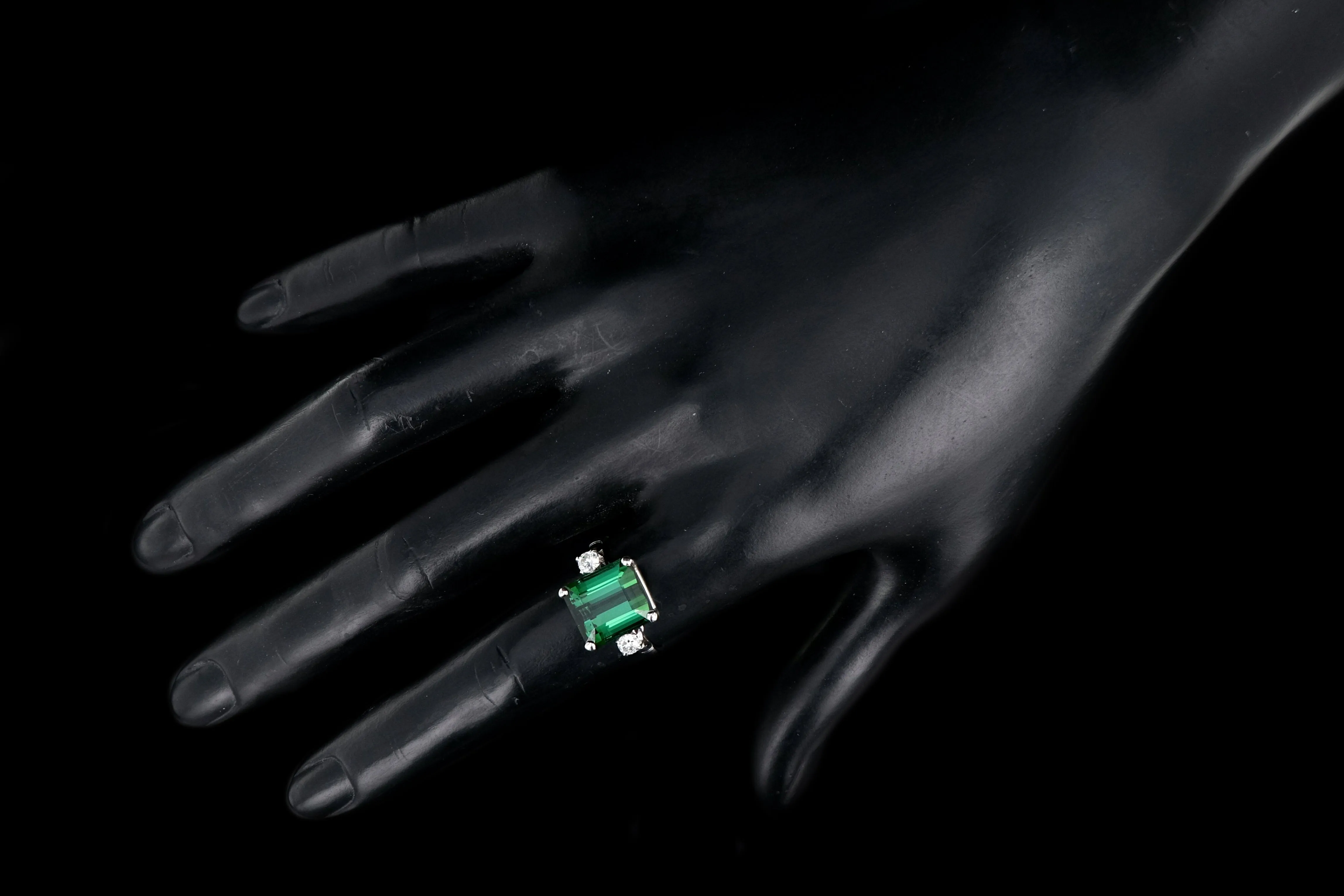 Modern Platinum  6.35 Carat Green Tourmaline and Diamond Ring