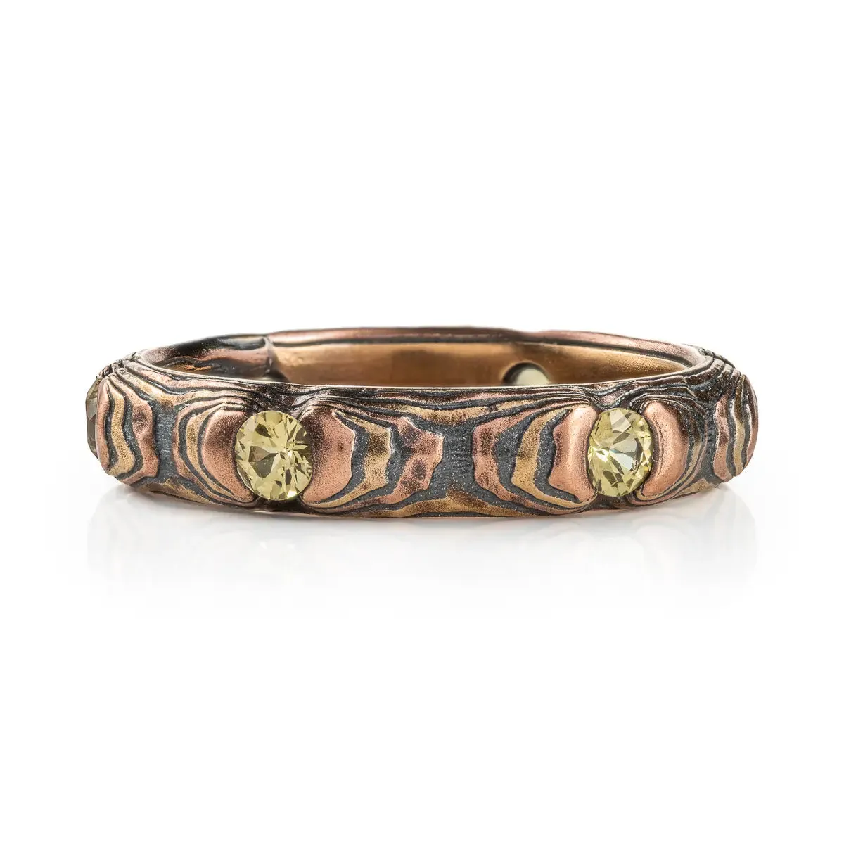 Mokume Gane Ring or Band in Guri Bori Pattern and Fire Metal Combination w/ Yellow Sapphires SHIPS TODAY