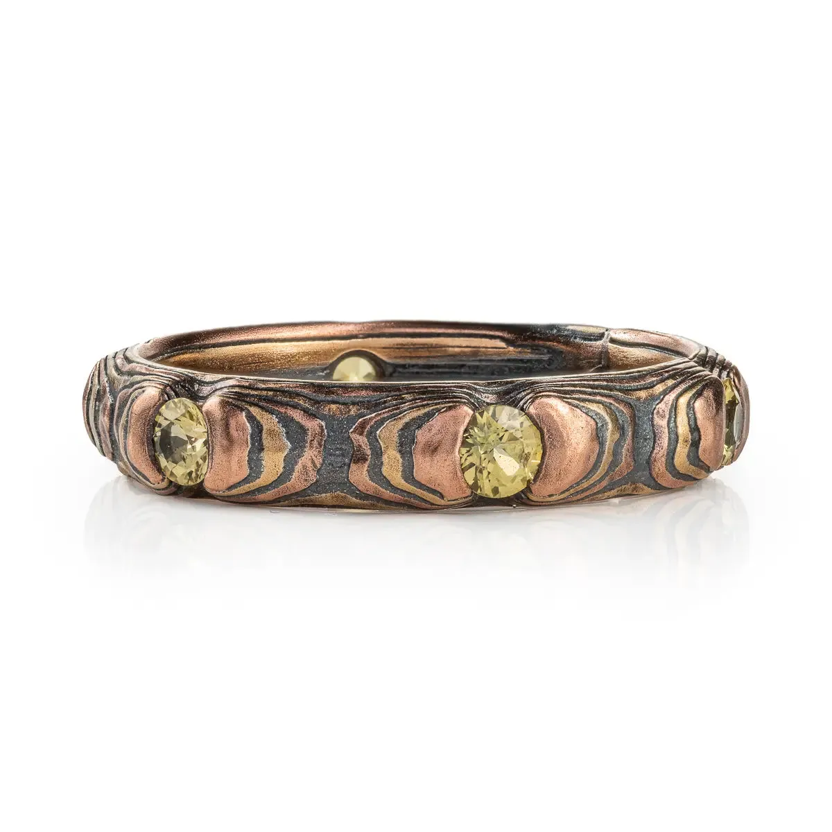 Mokume Gane Ring or Band in Guri Bori Pattern and Fire Metal Combination w/ Yellow Sapphires SHIPS TODAY