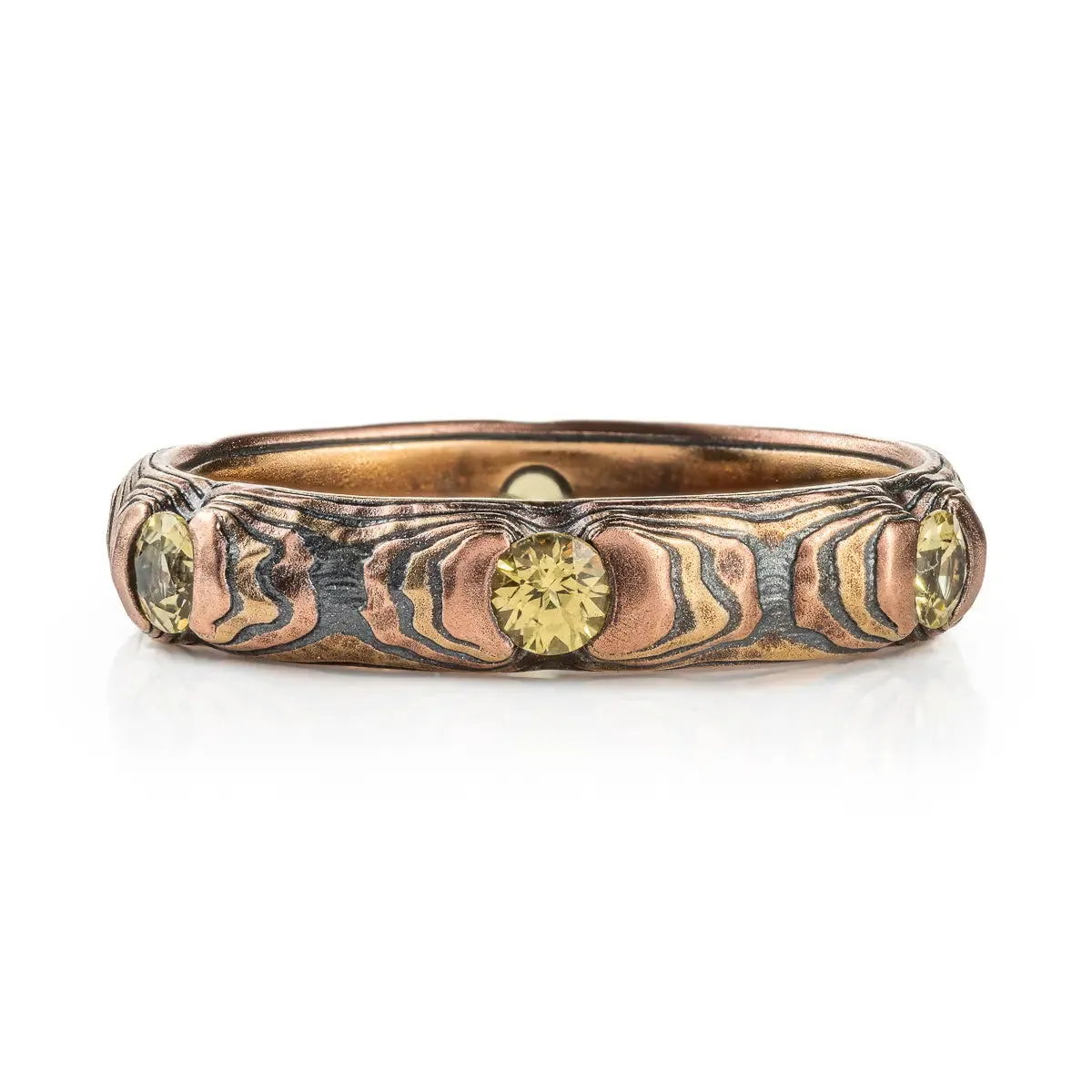 Mokume Gane Ring or Band in Guri Bori Pattern and Fire Metal Combination w/ Yellow Sapphires SHIPS TODAY
