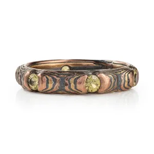 Mokume Gane Ring or Band in Guri Bori Pattern and Fire Metal Combination w/ Yellow Sapphires SHIPS TODAY