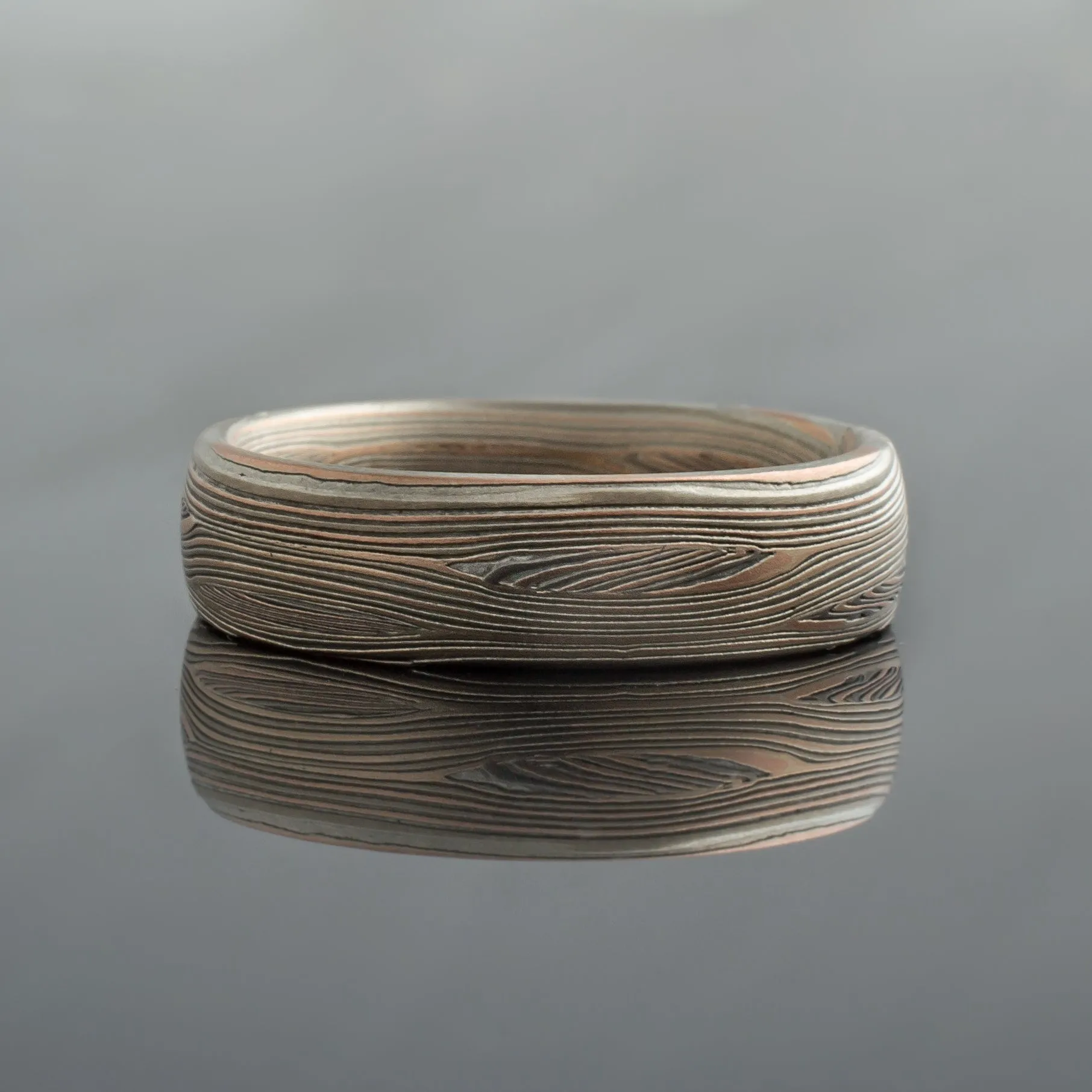 Mokume Gane Ring or Wedding Band in Oxidized Embers Palette and Flow Pattern