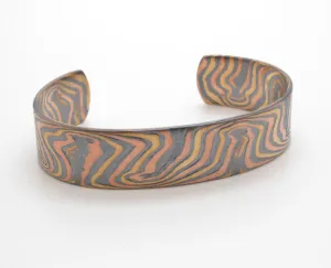Mokume Gane Wave Bracelet in Oxidized Fire Palette