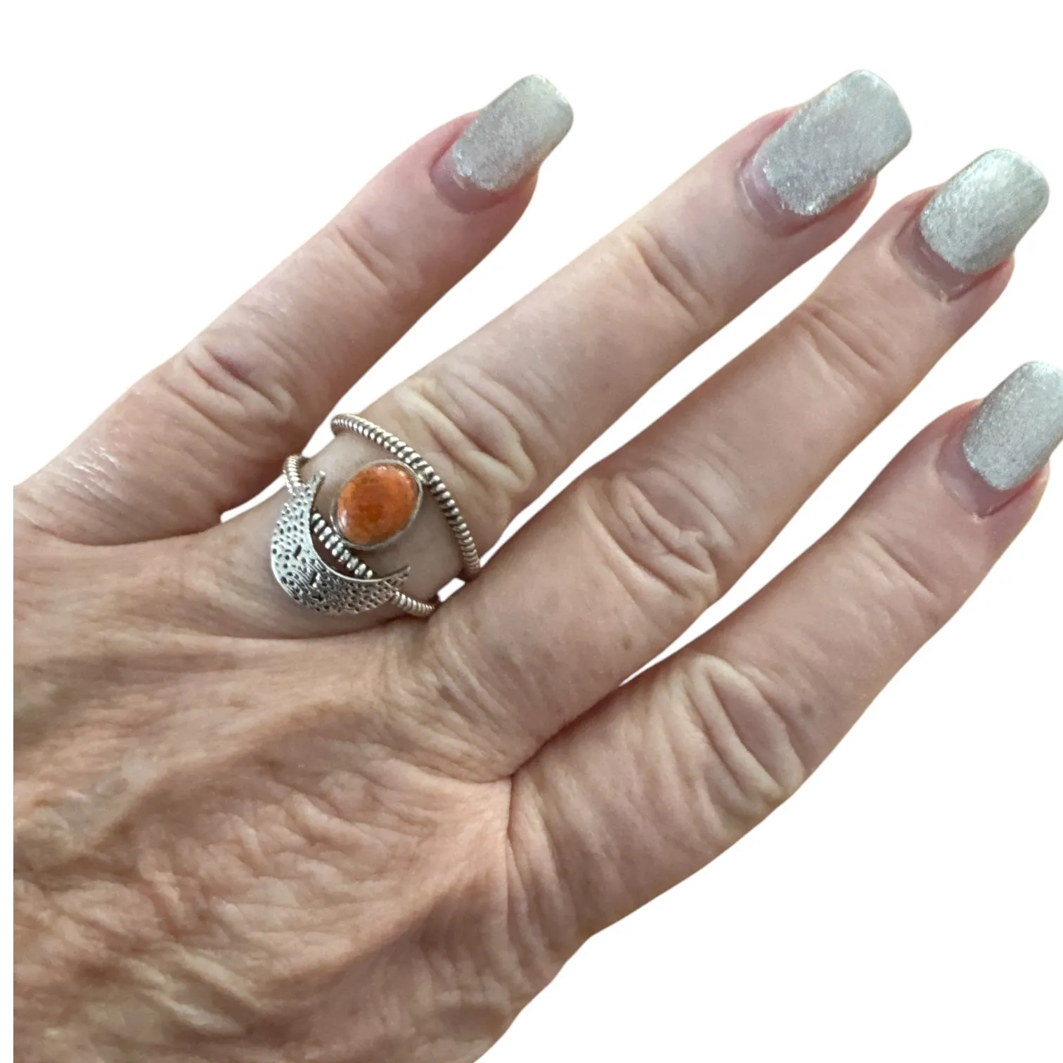 MOON Sponge Coral Solid 925 Sterling Silver Ring 8
