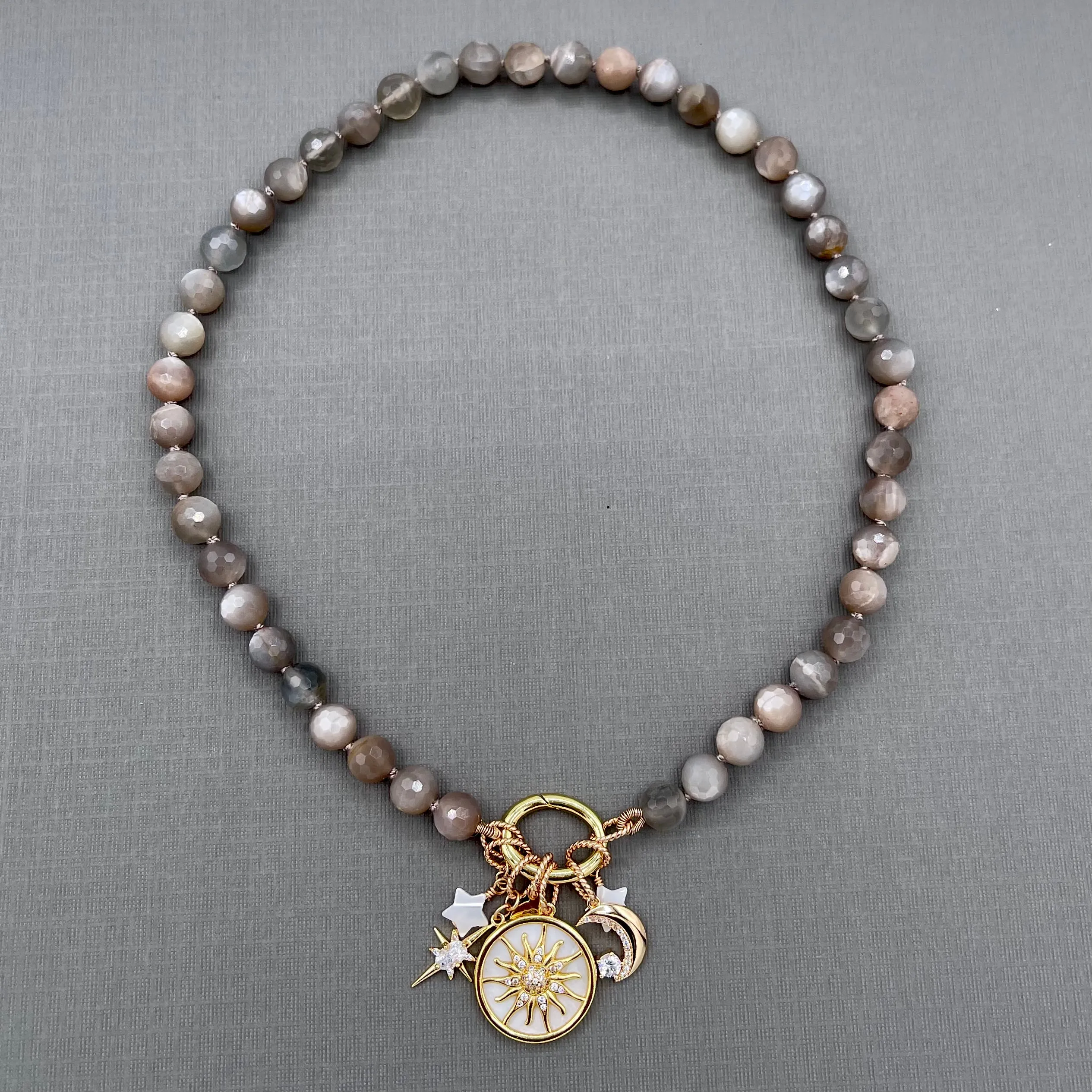 Moonstone Silk Knotted Star Charm Necklace