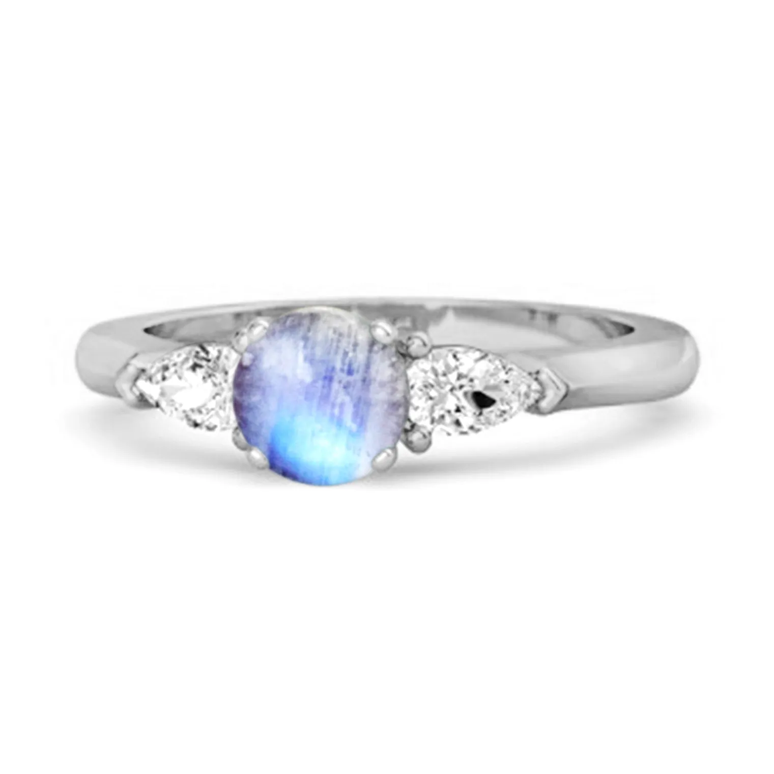 Moonstone Simulated Diamond 925 Sterling Silver Women Love Ring