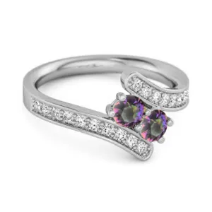 Mystic Topaz 925 Sterling Silver Split Shank Bypass Wedding Ring