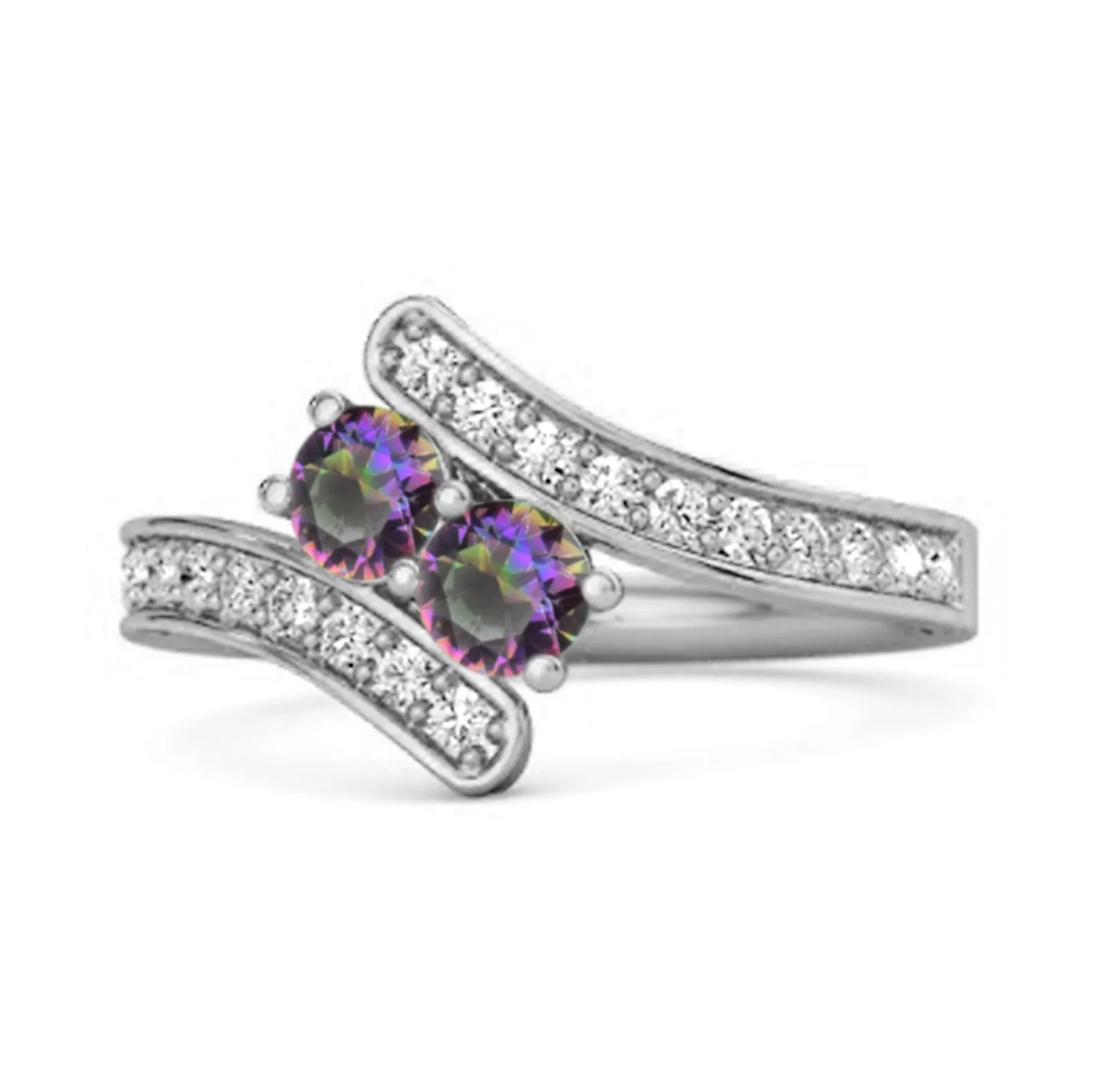 Mystic Topaz 925 Sterling Silver Split Shank Bypass Wedding Ring
