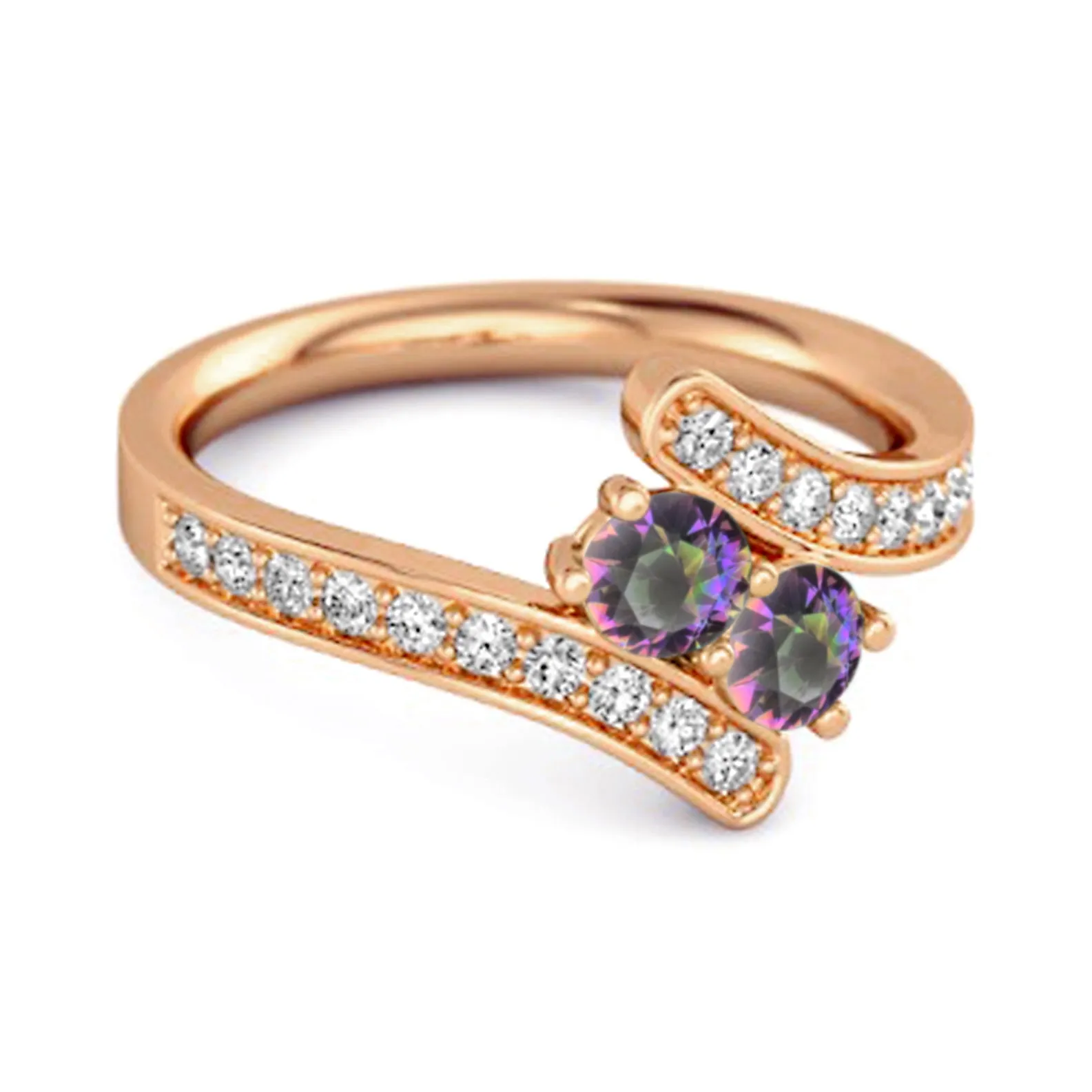 Mystic Topaz 925 Sterling Silver Split Shank Bypass Wedding Ring