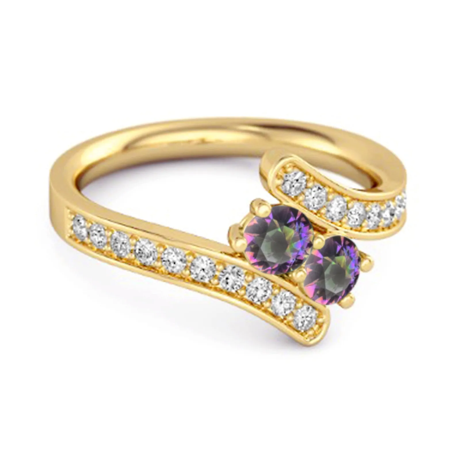 Mystic Topaz 925 Sterling Silver Split Shank Bypass Wedding Ring