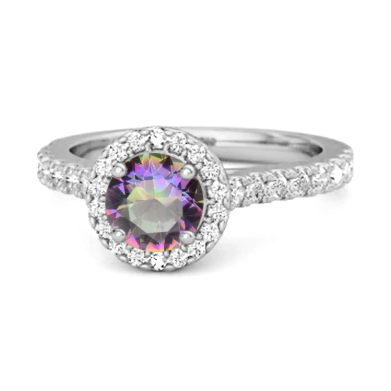 Mystic Topaz Birthstone 925 Sterling Silver Solitaire Accents Ring