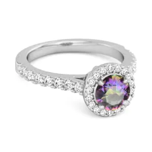 Mystic Topaz Birthstone 925 Sterling Silver Solitaire Accents Ring