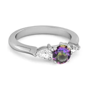 Mystic Topaz Simulated Diamond 925 Sterling Silver Women Love Ring