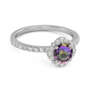 Mystic Topaz Solitaire Accents 925 Sterling Silver Friendship Ring