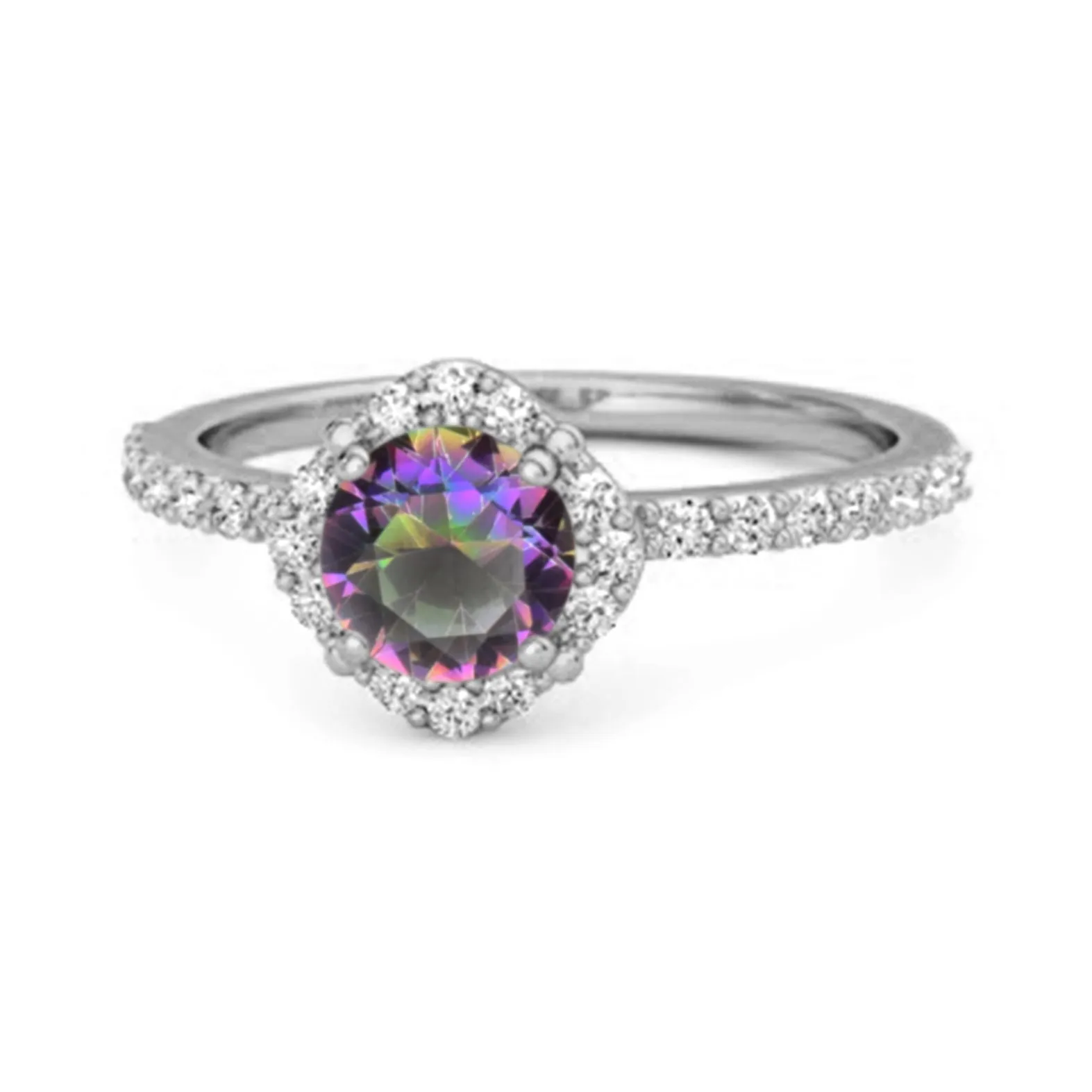 Mystic Topaz Solitaire Accents 925 Sterling Silver Friendship Ring