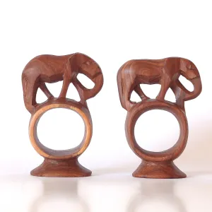 Napkin Rings (2x), Wood Elephants, Handmade in Kenya