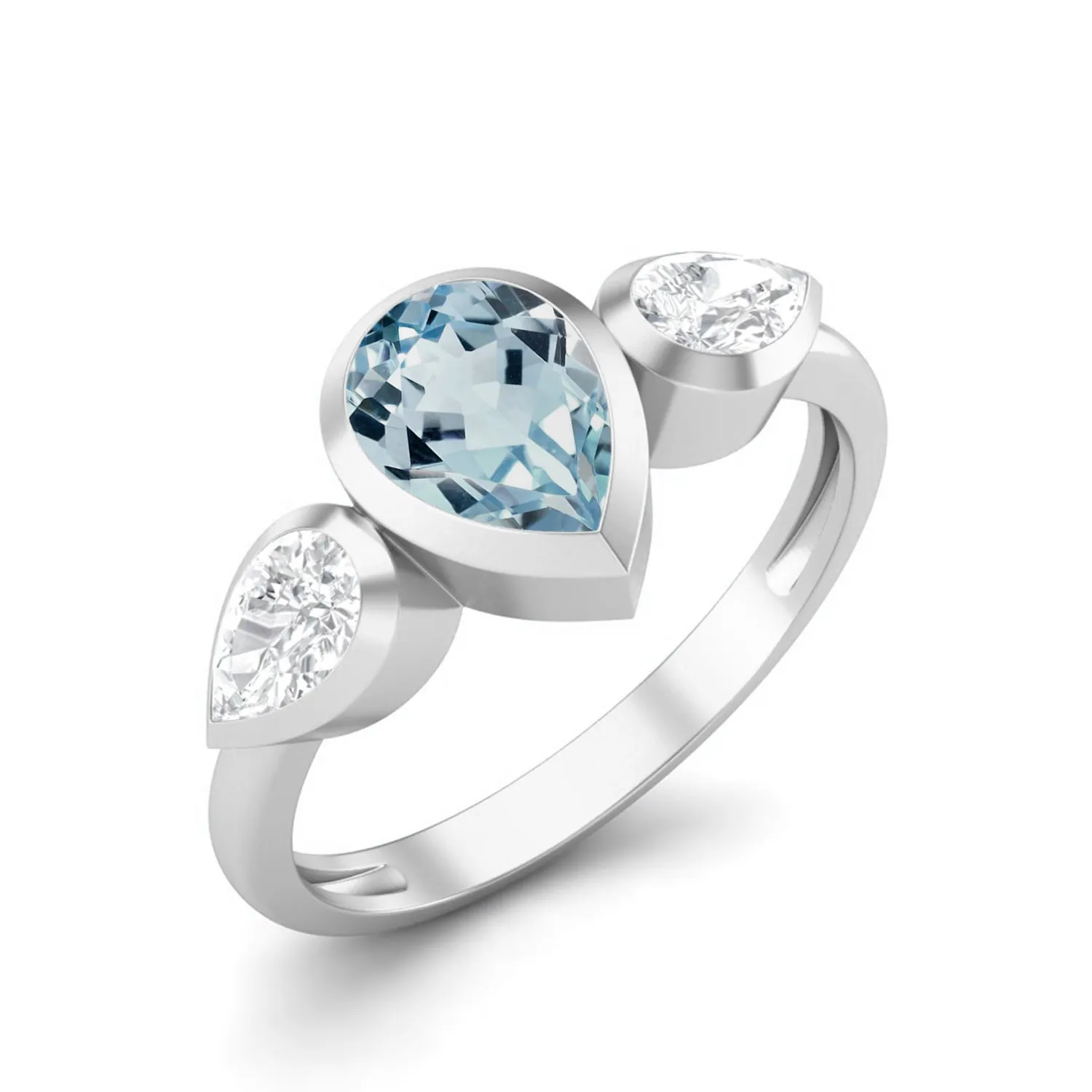 Natural Blue Topaz Three Gemstone Ring 925 Sterling Silver 1.25 Cts Ring
