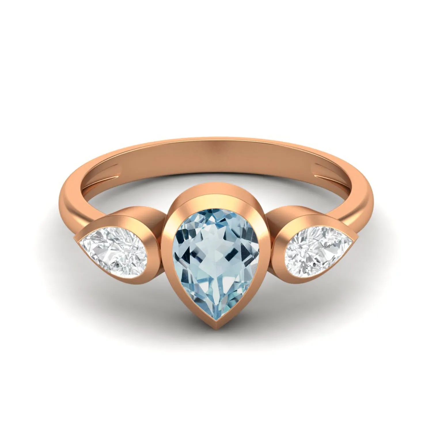Natural Blue Topaz Three Gemstone Ring 925 Sterling Silver 1.25 Cts Ring