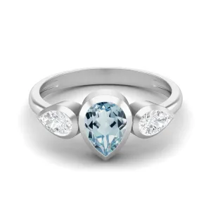 Natural Blue Topaz Three Gemstone Ring 925 Sterling Silver 1.25 Cts Ring