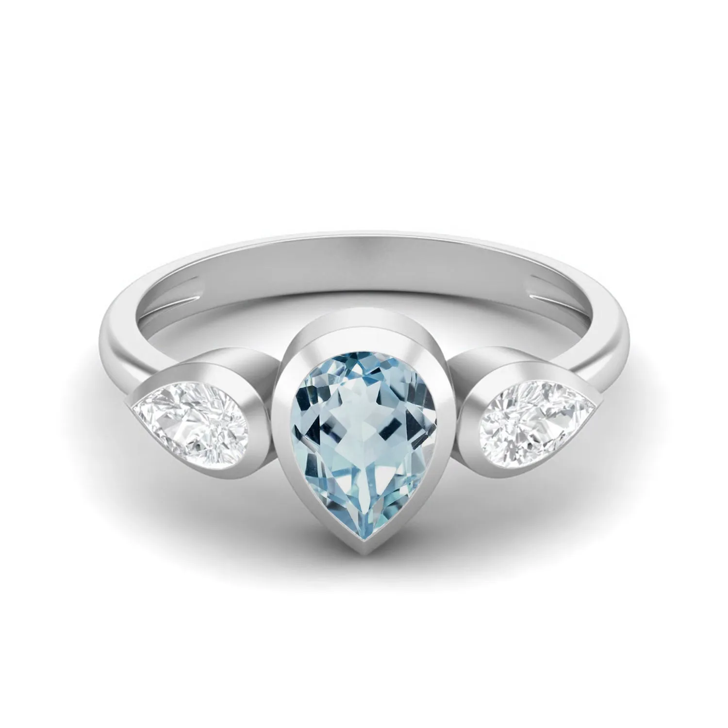 Natural Blue Topaz Three Gemstone Ring 925 Sterling Silver 1.25 Cts Ring