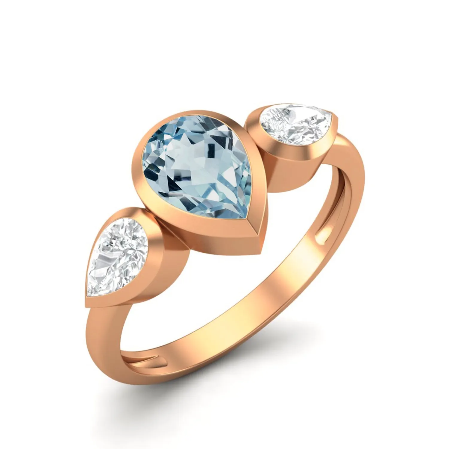 Natural Blue Topaz Three Gemstone Ring 925 Sterling Silver 1.25 Cts Ring