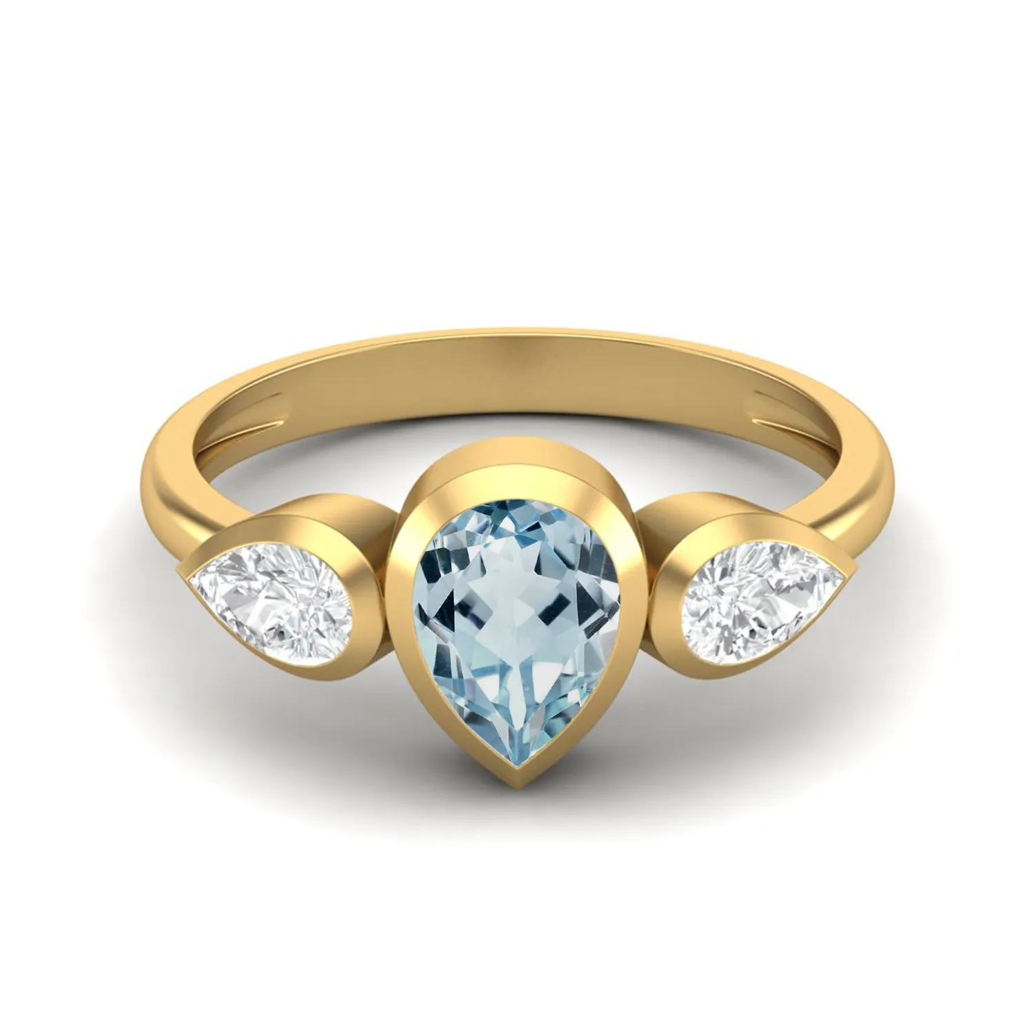 Natural Blue Topaz Three Gemstone Ring 925 Sterling Silver 1.25 Cts Ring