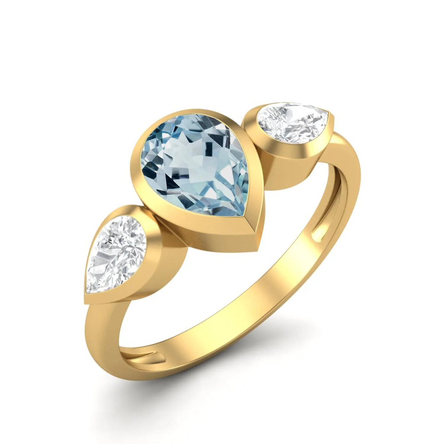 Natural Blue Topaz Three Gemstone Ring 925 Sterling Silver 1.25 Cts Ring