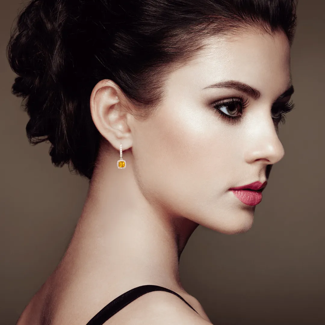 Natural Citrine Dangle Drop Halo Earrings