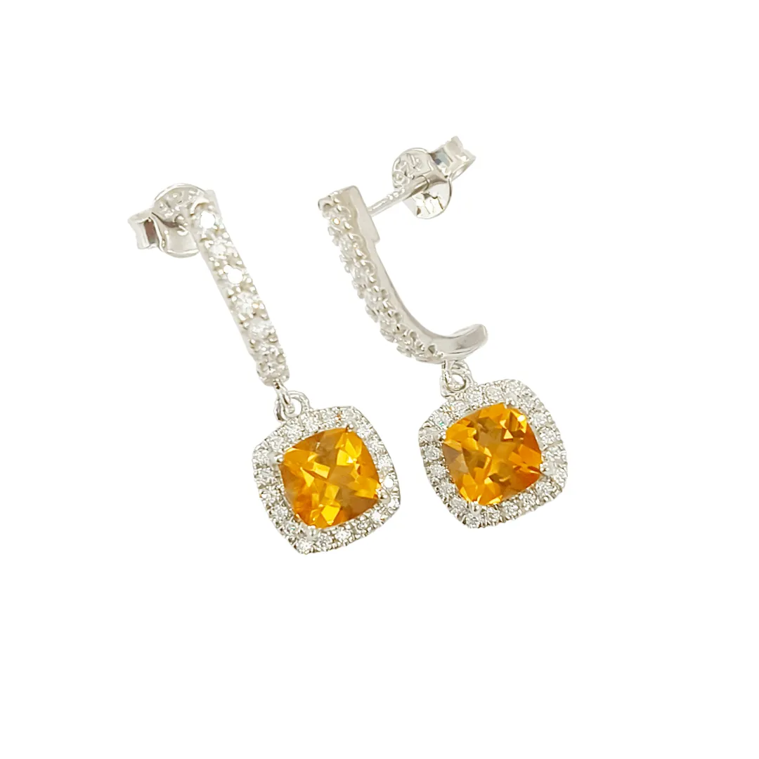 Natural Citrine Dangle Drop Halo Earrings