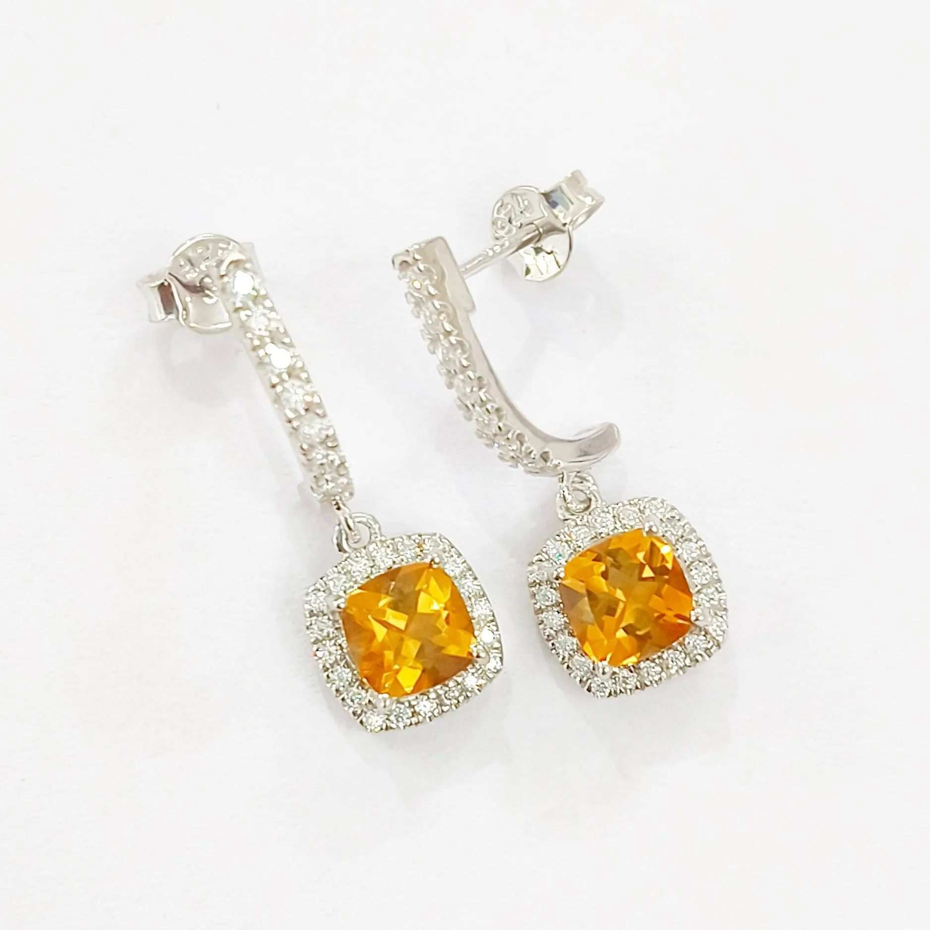 Natural Citrine Dangle Drop Halo Earrings