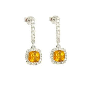 Natural Citrine Dangle Drop Halo Earrings