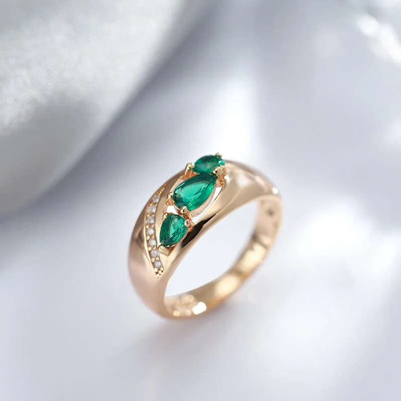 Natural Green Emerald Rose Gold Ring For Women Wedding Jewelry