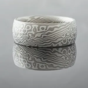 Nature Inspired Mokume Gane Ring or Wedding Band in the Twist/Droplet Pattern and Ash Palette