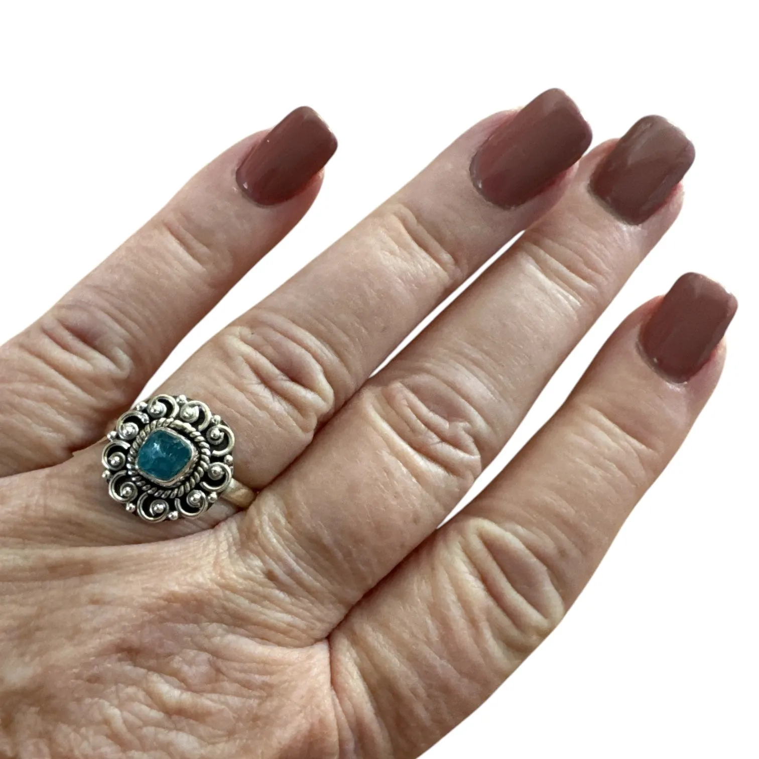 Neon Blue Apatite Solid 925 Sterling Silver Ring 8