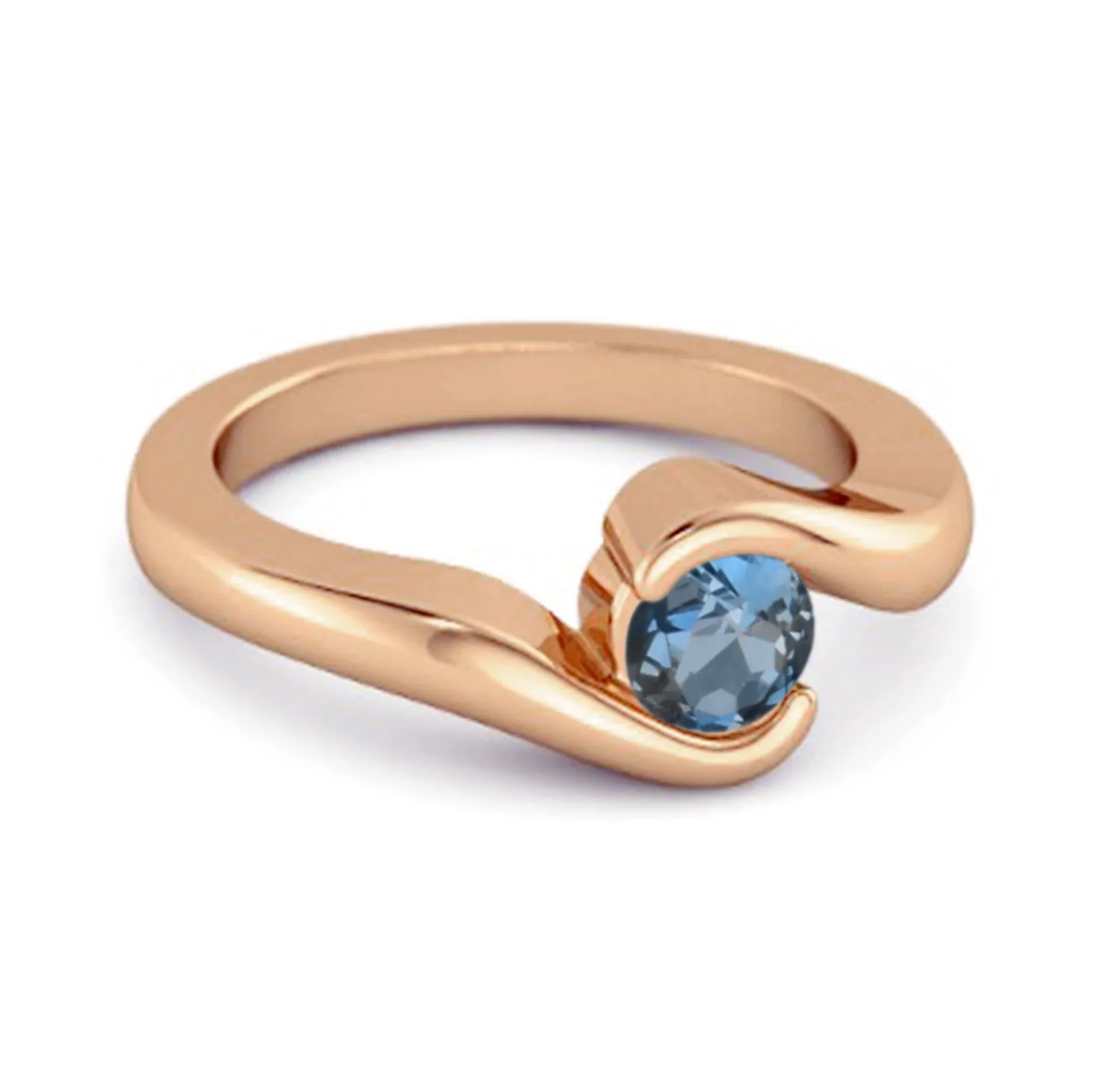 Ocean Wave 925 Sterling Silver 0.10 Ctw London Blue Topaz Women Wedding Ring