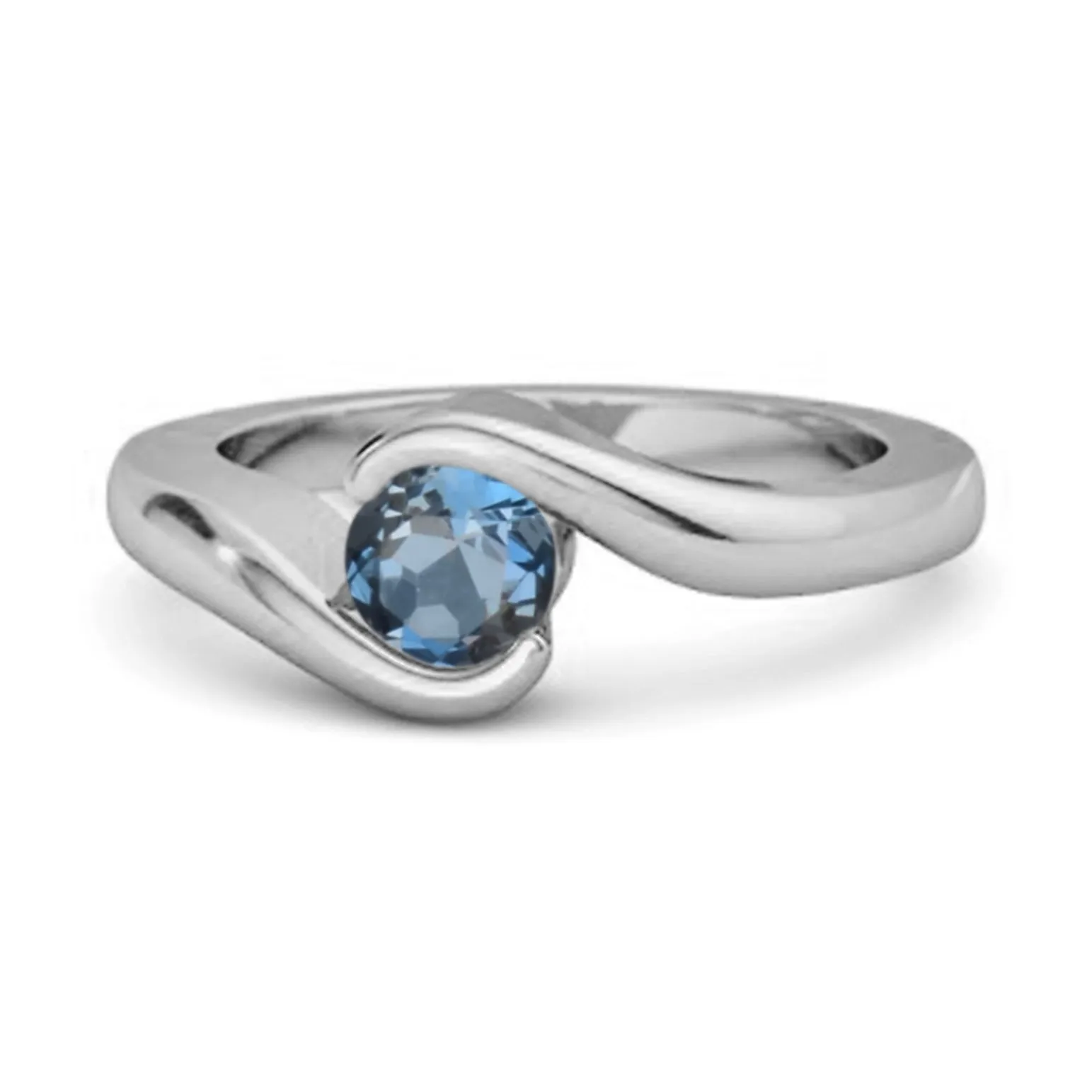 Ocean Wave 925 Sterling Silver 0.10 Ctw London Blue Topaz Women Wedding Ring