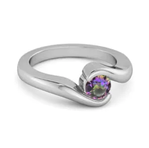 Ocean Wave 925 Sterling Silver 0.10 Ctw Mystic Topaz Women Wedding Ring