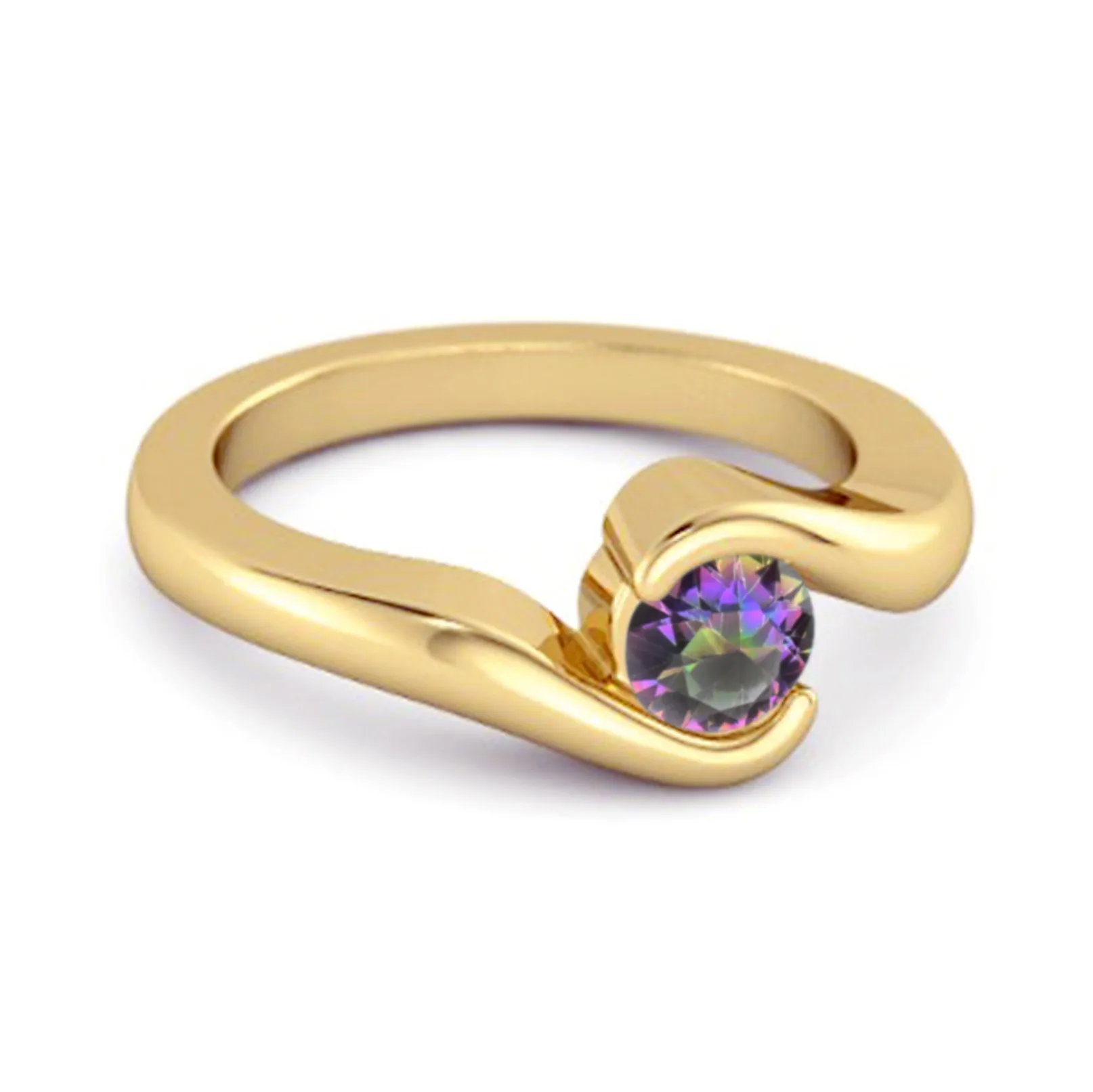 Ocean Wave 925 Sterling Silver 0.10 Ctw Mystic Topaz Women Wedding Ring