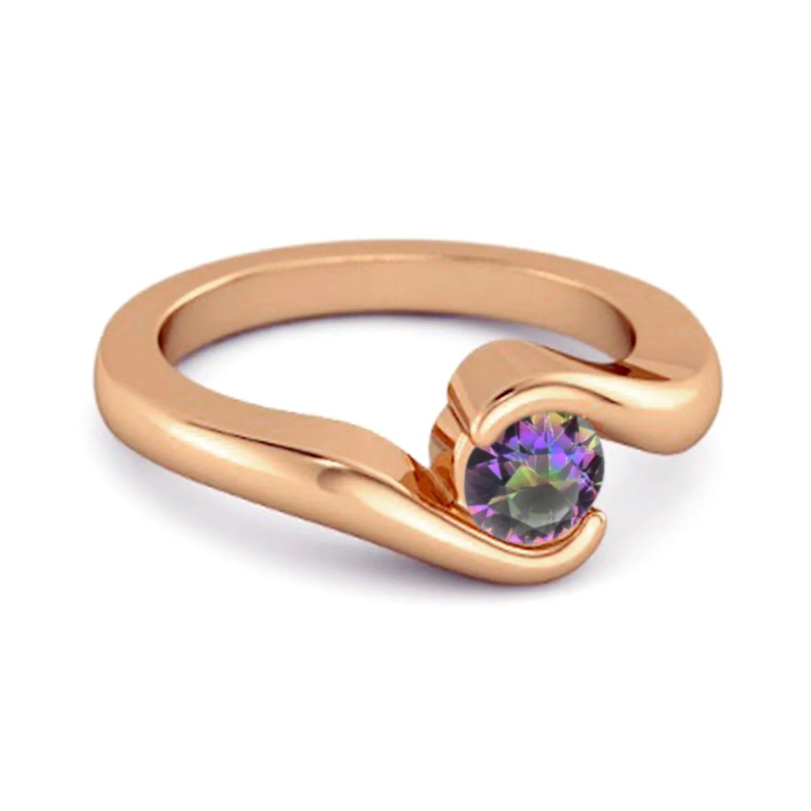 Ocean Wave 925 Sterling Silver 0.10 Ctw Mystic Topaz Women Wedding Ring