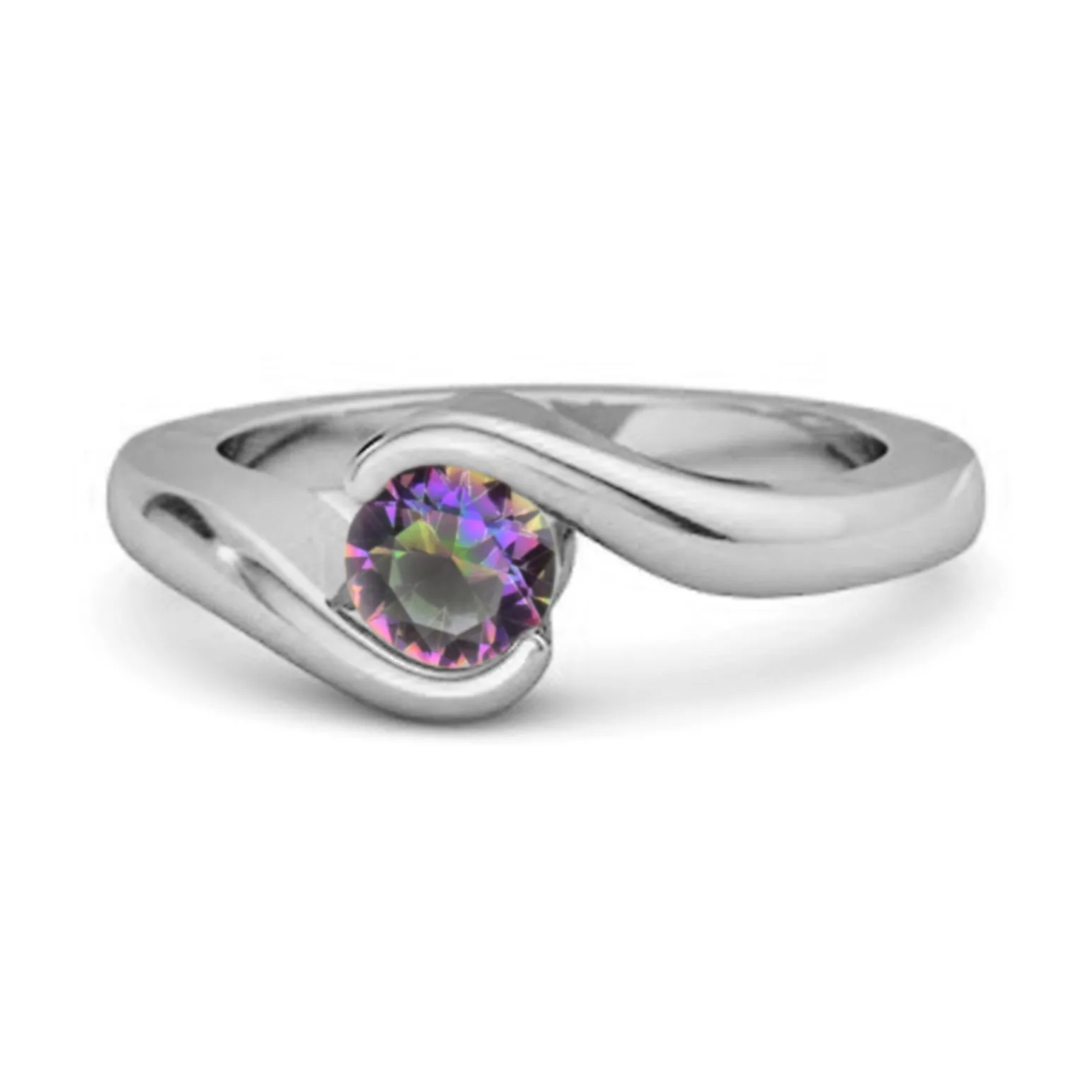 Ocean Wave 925 Sterling Silver 0.10 Ctw Mystic Topaz Women Wedding Ring