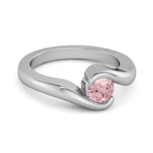 Ocean Wave 925 Sterling Silver 0.10 Ctw Pink Zirconia Women Wedding Ring