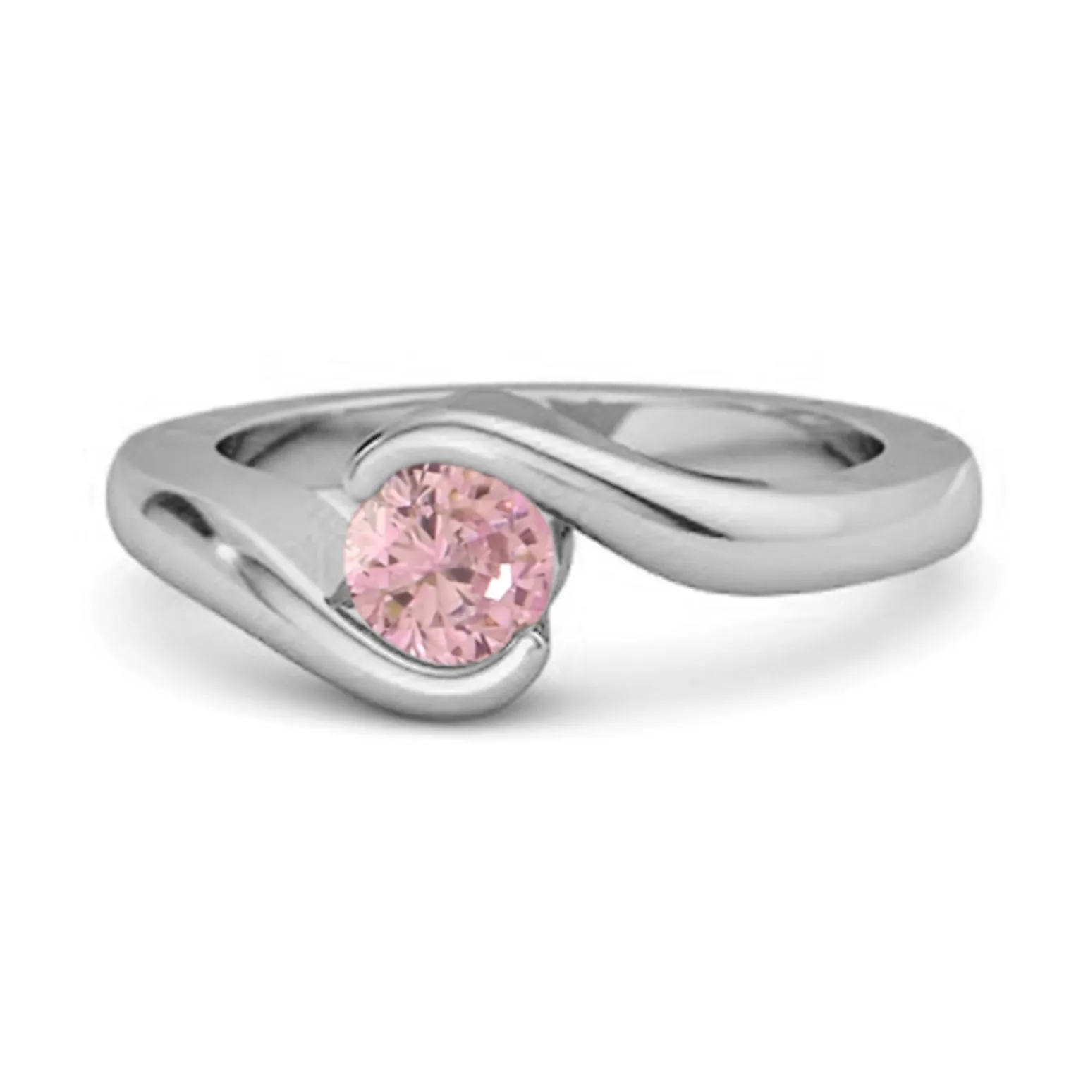 Ocean Wave 925 Sterling Silver 0.10 Ctw Pink Zirconia Women Wedding Ring