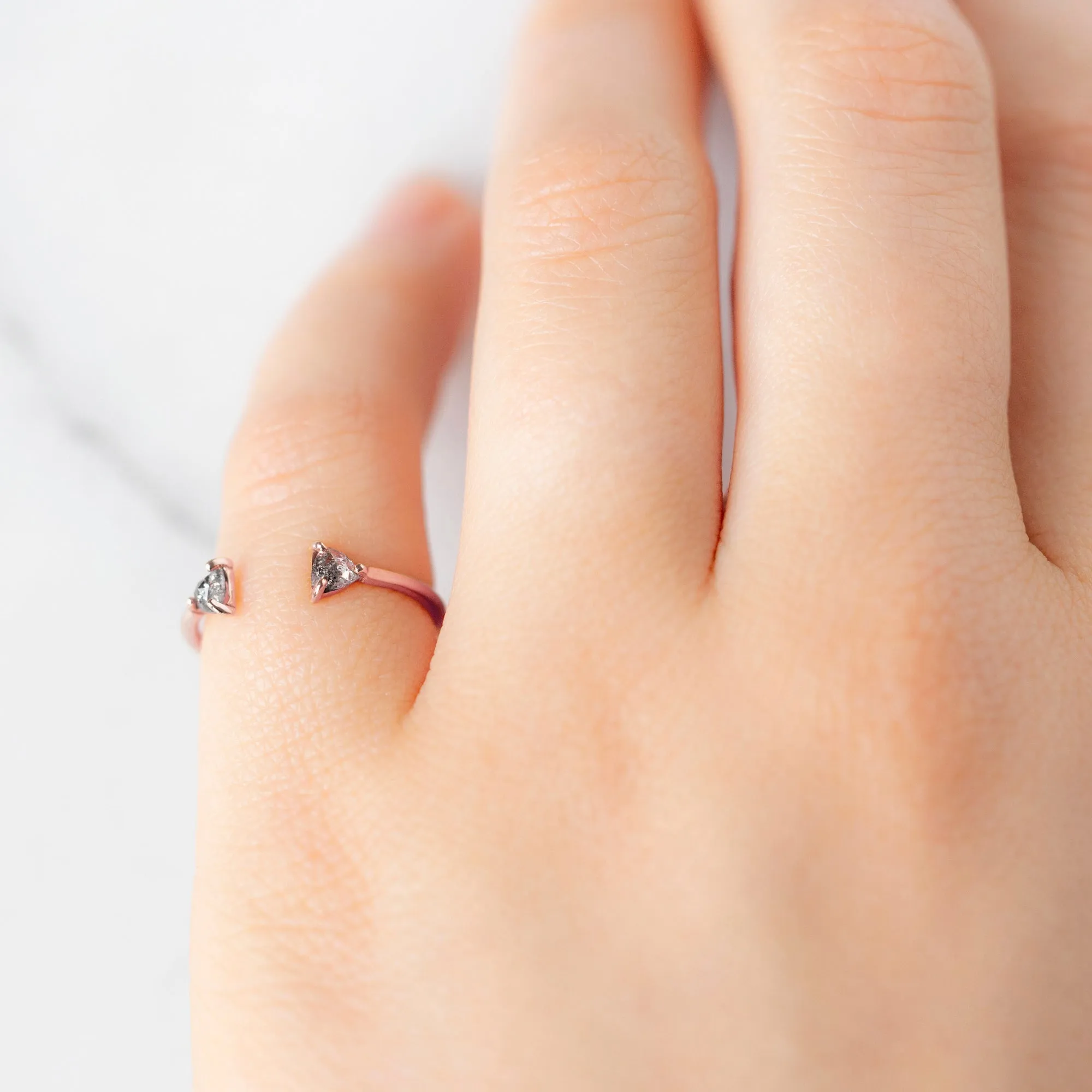 Open Cuff Salt and Pepper Diamond Trillion Stacking Band | 14K or 18K Rose Gold