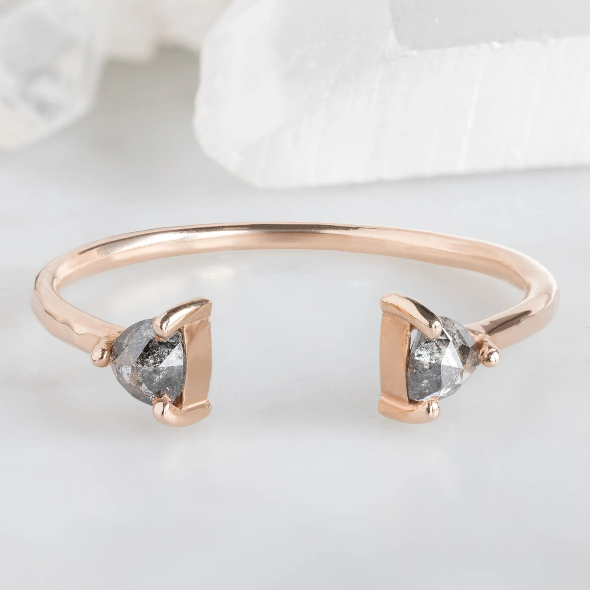 Open Cuff Salt and Pepper Diamond Trillion Stacking Band | 14K or 18K Rose Gold
