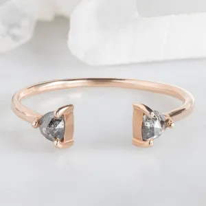 Open Cuff Salt and Pepper Diamond Trillion Stacking Band | 14K or 18K Rose Gold